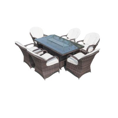 China Luxury Firepit Outdoor Patio Rattan Dining Set for sale