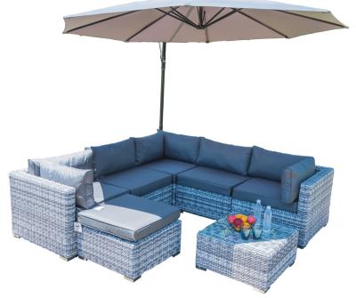 China Luxury Garden Furniture 7pcs Rattan Sofa Set Outdoor Rattan Sofa With Coffee Table for sale