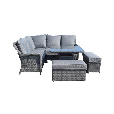 China High Quality Luxury Rattan L Outdoor Corner Sofa Dining Set With Stool For Garden And Patio Use for sale