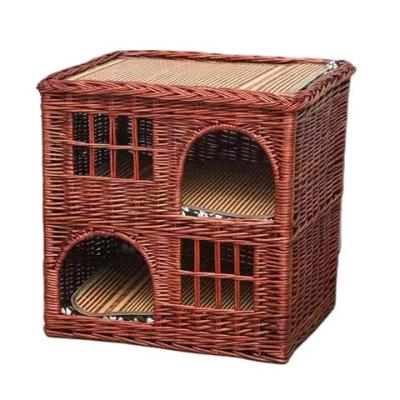 China Viable Natural Woven Wicker Manual Rattan Cat Bed Cat Cave House Handmade Rattan Wicker Pet House for sale