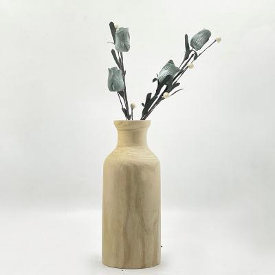 China Eco-Friendly Materials Customized Flower Vase Flower Vase Factory Wholesale Wooden Tabletop Glass Vase With Wooden Bottle Shape for sale