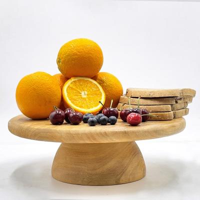 China Sustainable Round Paulownia Wooden Server Display Cake Stand for sale