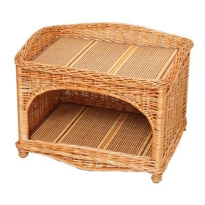 China Sustainable Cozy Handmade Tweed Round Rattan Wicker Cage Hand Woven Cat Nest Knitted Modern Pet Bed for Dog and Cat for sale