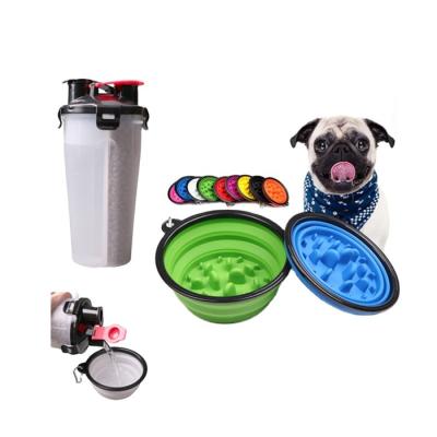 China Stocked Wholesale 2 in 1 Food Outdoor Eco-Friendly Collapsible Travel Water and Obstruction Anti Spill Non Slow Eating Silicone Dog Bowl for sale