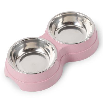 China Small Animals Double Feeder Pet Bowls Dog Food Water Feeder Stainless Steel Pet Dish Feeder Cat Puppy Feeding Supplies Small Dog Accessories for sale