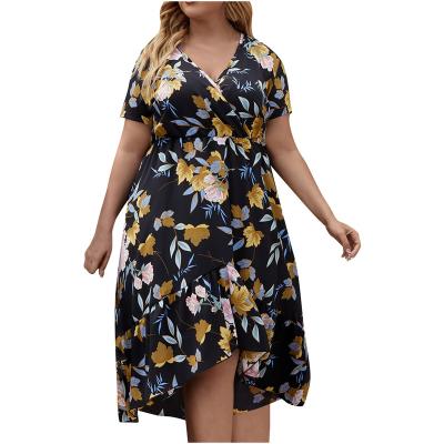 China 2021 Viable Asymmetrical Printed Casual Dresses New V-Neckline Plus Size Summer Dress for sale