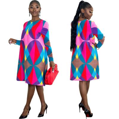 China 2022 Viable New Long Sleeve Midi Loose Printing African Casual Dresses For Women for sale