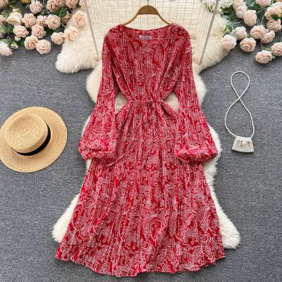 China 2022 Anti-static Vintage Floral Dress Autumn New Women Long Sleeve Chiffon Dress for sale