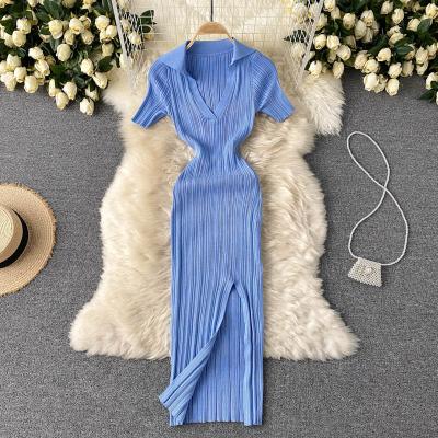 China 2022 Summer New Anti-Static Slit Sexy Stretch Knit Dress for sale