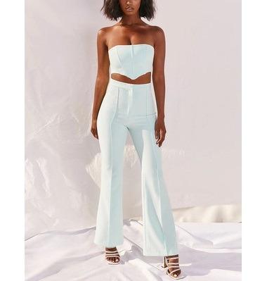 China QUICK DRY High Quality Women's Tank Top Leg Crop Top Casual Sexy Solid Color Wide Leg Pants Autumn 2 Piece Set for sale