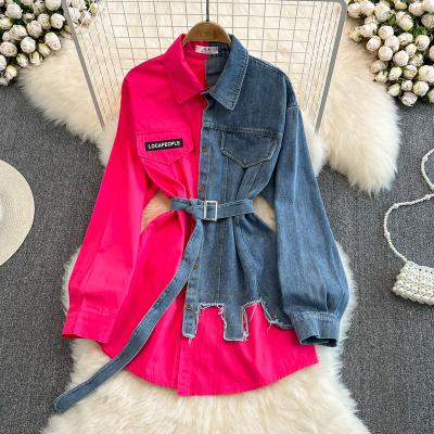 China New Arrival Fashion Anti-pilling Women's Denim Cowboy Asymmetrical Shirt Women's Long Sleeve Blouses Plus Size for sale