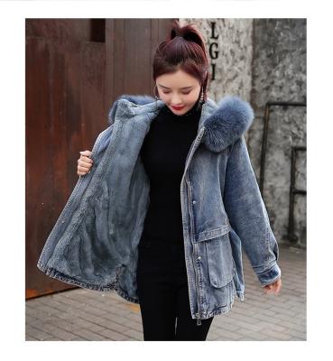 China Anti-wrinkle in stock 2022 winter fashion loose plush thickening long Korean denim Jean Women Jackets for sale