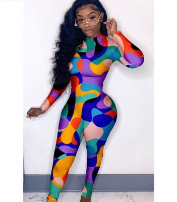 China 2021 new sexy QUICK DRY printed hand painted long sleeve pants plus size rompers and overalls rompers for women for sale