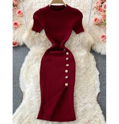 China Wholesale New Arrival Spring Anti-Static Lack Sleeves Kpop Korean Knitted Sweater Dresses Supplier Women Casual Winter for sale