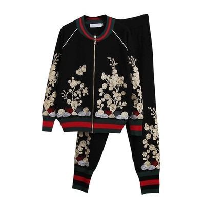 China Autumn Winter Fashion New High QUICK DRY Quality Embroidery Long Sleeve Knitted Cardigan Sweater Pants Set Women for sale