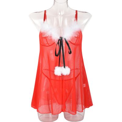 China Luxurious Spandex/Polyester Women's Sexy Mesh Edge Slip Skirt Asymmetric Christmas Costumes Role Play Sexy Lingerie for sale