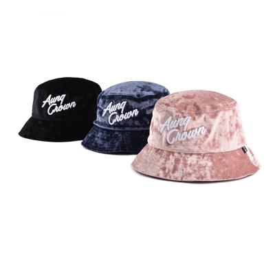 China Character Fashion Embroidery 3d Custom Logo Adult Custom Logo Foldable Velvet Bucket Hats for sale