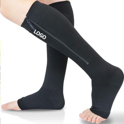 China Toe Design Post Surgery Leg 20-30 Mmgh Breathable Open Medical Ankle And Calf Sleeve Zippered Compression Socks for sale