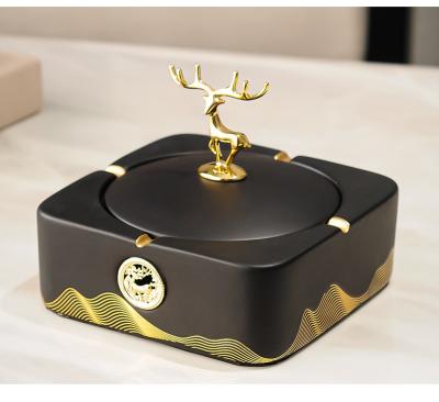 China Smoking Style Light Luxury Black Porcelain Style Portable Ashtrays for Hotel Restaurant Kichen Bedroom for sale