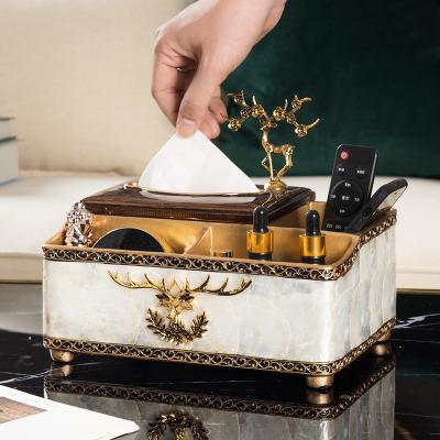 China Light Luxury Style Light Luxury Style Design Resin Shell Tissue Box Rectangular Paper Holder for Hotel Living Room for sale