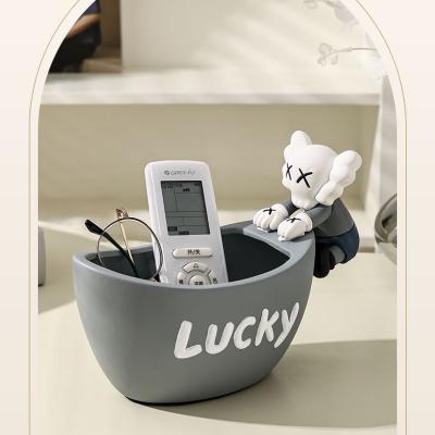 China Ins Special Shape White Gray  Resin Marker Sundries Fancy Pen Holder For Desk for sale