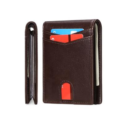 China Changrong Wholesale Durable RFID Blocking Minimalist Genuine Leather Bifold Slim Front Pocket Wallets For Men With Silver Clasp Slightly for sale