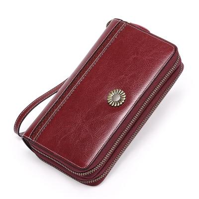 China Changrong Wholesale Durable Large Capacity Zipper Clutch Genuine Leather Ladies Long Pinch Card Holder for sale