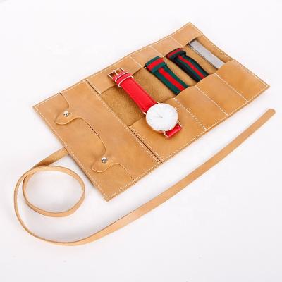 China CHANGRONG Custom Leather Travel Watch Roll Organizer Holds Up To 4 Watches Soft/Handmade/Durable for sale