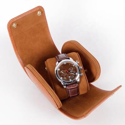 China CHANGRONG Portable Custom Brown Leather Simple Watch Roll For Men for sale