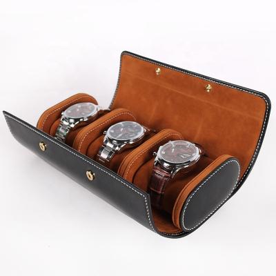 China CHANGRONG Portable Custom Watch Roll Travel Case Watch Box Organizer For Men With 3 Slots for sale