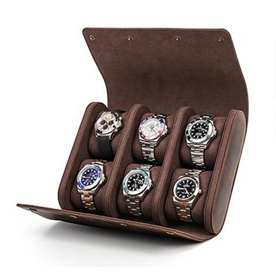 China CHANGRONG Portable Custom Vintage 6 Slot Travel Watch Box Roll Genuine Leather Luxury for sale