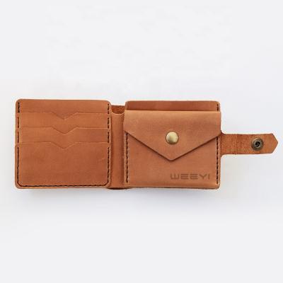 China CHANGRONG vintage custom personalized handmade leather thin bifold minimalist wallet for sale