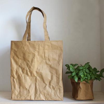 China CHANGRONG Kraft Durable Custom Eco Friendly Brown Washable Paper Shopping Tote Grocery Bag for sale