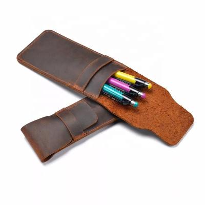 China Durable CHANGRONG Customized Genuine Leather Travel Notebook Brown Pen Pocket Holder for sale