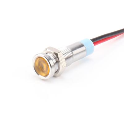 China 24v 220v 6mm 12v stainless steel metal led signal lamp METAL yellow warning light with wire welding for sale