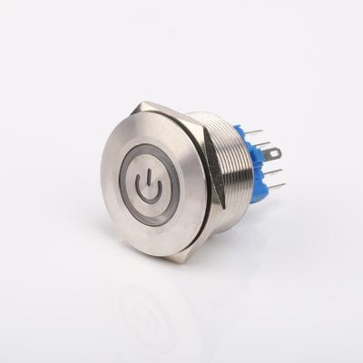 China Control 28mm Stainless Steel Ring Power Lamp 12v 24v Metal Industrial Momentary Latch 2no2nc Led Push Button Switch for sale