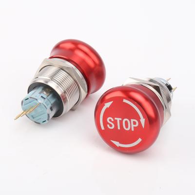 China Hot Sale 22mm 3 PIN Metal Waterproof Industrial Control Mechanical Stop Metal Push Button Switch Knob Switch for sale