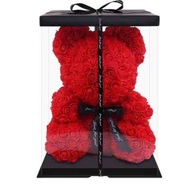 China Birthday Valentine's Day Thanksgiving Teddy Rose Bear Gifts With Gift Box 40cm PE Foam Rose Bear Forever Rose Teddy Bear for sale