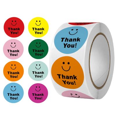 China Waterproof Smiley Face Thank You Pattern Sticker Smiley Face Expression Round Sealing Sticker Happy for sale