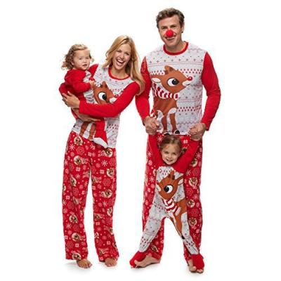 China Chirstmas breathable parent-child wear home suit parent-child wear home suit elk cartoon Christmas two-piece pajamas for sale