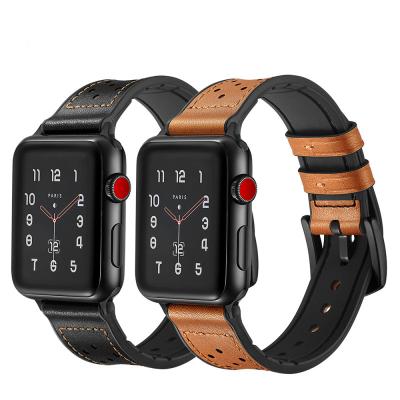 China Amazon Leather Best Selling High Quality Genuine Leather Silicone Watch Band For Apple Watch Series 6 for sale