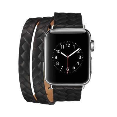 China New Leather Double Weaving Genuine Leather Buckle For Apple Watch Band Strap 42mm 44mm for sale