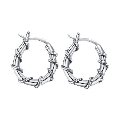 China 2022 Other Retro Fashionable Thorn Winding Circle Earrings Personality Twist Stud Titanium Steel Earrings for sale