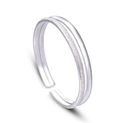 China CLASSIC Girly Popular Silver Jewelry s999 Simple Design Adjustable Opening Frosted Bangle Bracelet for sale