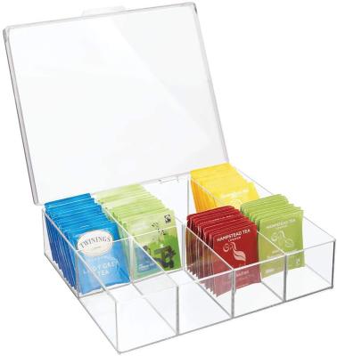 China 5 Mm Tea Storage Organizer Thick Acrylic Box 8 Sections Divided Easy-View Hinged Lid Use In Kitchen Pantry And Cabinets Rack For Tea Bags for sale