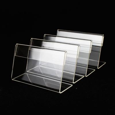 China 2 Pcs 4 Pcs Mini Clear Acrylic Sign Display Thick Acrylic Holder With 4 PCS Blank Labels, L-Shape Horizontal Slanted Acrylic Name Card Price Card T for sale