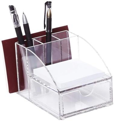 China Sustainable Office Supplies Acrylic Premium Desk Organizer with Post-it Notepad Holder, Mail Storage and 3 Pencil Slots for sale