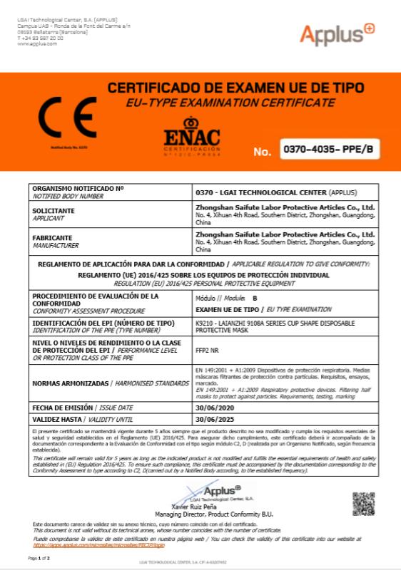 CE - Zhongshan Saifute Labor Protective Articles Ltd.