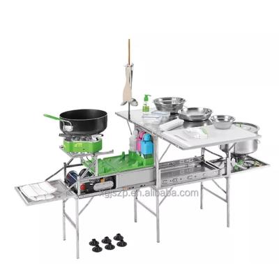 China 5-8 Person Camping Kitchen Outdoor Camp Cooking Portable Outdoor Tables With Gas Stove Truck Trailer Mobile Kitchen for sale