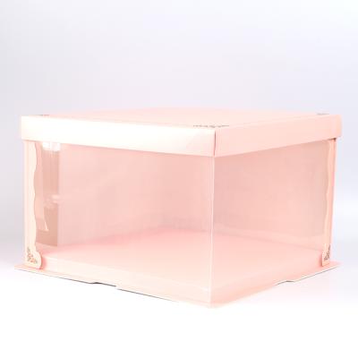 China Fashionable Pink Rectangle Cake Box Surprise Cake Box Wrapping Paper Cake Box With Window for sale